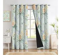 MLSOWM French Romance Darkening Curtains - Buttercup Bouquet Blackout Curtains Thermal Insulated Mint Green Eyelet Curtains & Drapes for Bedroom Living Room Window Decoration, 66"x72" 2 Panels