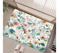 MLSOWM Fresh And Healing Non Slip Door Mat - 50 x 80 cm Thin Rubber Back Doormat for Bathroom - Wildflowers Floor Mat Absorbent Quick dry Washable for Living Room Entryway Laundry Room, Green