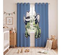 MLSOWM Frog Cowboy Hat Blackout Curtains for Living Room, 90 Inch Drop | Light Blocking Curtains with Black Liner, Western Cowboy Style Thermal Insulated Panels Gray-Blue Eyelet Curtains for Bedroom
