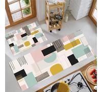 MLSOWM Geometric Blocks Kitchen Rug Sets, 2 Piece Non Slip Kitchen Mats Modernist Style Runner Set with Rubber Backing Super Absorbable Washable Floor Mats 43x75cm+43x120cm Grey