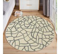 MLSOWM Geometric Curves Round Rug 90cm Washable Area Rugs Short Pile Thin Rug Abstract Lines Non Slip Circle Carpet for Living Room Bedroom Dining Room Hall Decor, Beige