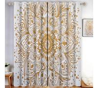MLSOWM Geometric Flowers Blackout Curtains Golden Mandala Thermal Curtains Gold Light Blocking Eyelet Curtain for Bedroom Living Room W 46" x L 54" 2 Panels
