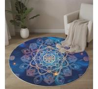 MLSOWM Geometric Mandala Round Rugs 160 cm Area Rugs Anti Slip Machine Washable The Vast Universe Carpet Low Pile Rug Non-Shedding for Dining Room, Bedroom, Living Room, Blue