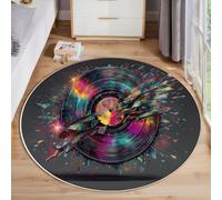 MLSOWM Glass Fragments Round Rug 100cm, Non Slip Area Rugs Vinyl Records Soft Machine Washable Circle Carpet Indoor Mat Decor for Bedroom Living Room, Charcoal Gray