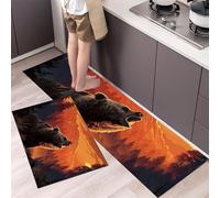 MLSOWM Grizzlies Kitchen Rugs Sets of 2, Non Slip Washable Mountains And Forests Kitchen Mat, Runner Rug Orange Floor Carpet for Dining Room, Hallways and Entryway 40x60cm+40x120cm