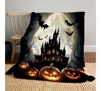 MLSOWM Halloween Night Flannel Blanket 150x200cm Fluffy Soft Warm Bed Blanket Throw Vampire Castle And Bats Washable Sleep Throws for Sofas, Bed, Settee, Couch, Dark Gray