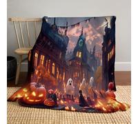 MLSOWM Halloween Street Throw Blankets Cartoon Ghost Print Flannel Blanket Super Soft for All Seasons Blankets for Living Room Bedroom Bed Sofa Couch Decor, Red, 200x240cm