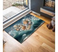 MLSOWM Heart-Shaped Shells Washable Door Mats Indoor & Outdoor - Non-Slippery Heavy Duty Romantic Waves Doormat with Rubber Backed - Perfect Dust Grabbing Doormats (Blue, 80 x 120 cm)