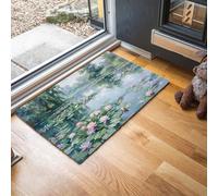 MLSOWM Impressionist Oil Paintings Indoor Doormat 50 x 80 cm - Non Slip Welcome Front Doormat Water Lily Pond Scenery Soft Low-Profile Accent Rug for Entryway, Front Back Door, Green