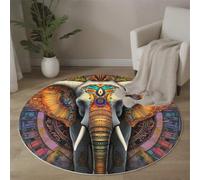 MLSOWM Indian Mandala Elephant Round Rugs 100 cm Area Rugs Anti Slip Machine Washable Ancient Symbols Carpet Low Pile Rug Non-Shedding for Dining Room, Bedroom, Living Room, Multicolor