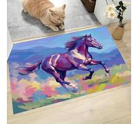 MLSOWM Indoor Door Mats, Fantasy Art Dirt Trapper Washable Mat Horses Running Low-Profile Doormat with Non Slip Backing for Entrance, Inside, Kitchen, Front Back Door, 80 x 120 cm, Blue