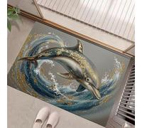 MLSOWM Indoor Door Mats, Luxury Waves Dirt Trapper Washable Mat Elegant Dolphin Low-Profile Doormat with Non Slip Backing for Entrance, Inside, Kitchen, Front Back Door, 90 x 150 cm, Grey