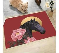 MLSOWM Indoor Door Mats, Traditional Style Animals Dirt Trapper Washable Mat Elegant Horse Low-Profile Doormat with Non Slip Backing for Entrance, Inside, Kitchen, Front Back Door, 60 x 90 cm, Red