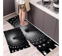 MLSOWM Infinite Tunnel Kitchen Rug Sets, 2 Piece Non Slip Kitchen Mats Future Technology Runner Set with Rubber Backing Super Absorbable Washable Floor Mats 43x75cm+43x120cm Dark Gray