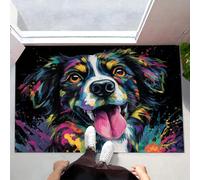 MLSOWM Ink Splash Style Door Mat 60 x 90 cm Entryway Rug Machine Washable Non Slip Cute Dog Doormat Soft Small Rug Low-Pile Thin Carpet for Kitchen Bedroom Bathroom, Green