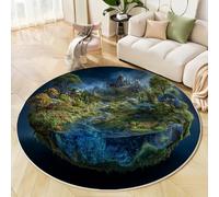 MLSOWM Island Earth Area Rugs 100cm Round Rugs Non-Slip Washable Lush Forest Floor Carpet Short Pile Circle Rug for Bedside Bedroom Living Room Kids Room Decor, Dark Blue