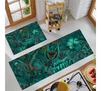 MLSOWM Jungle Landscape Kitchen Rug Sets, 2 Piece Non Slip Kitchen Mats Artistic Illustration Style Runner Set with Rubber Backing Super Absorbable Washable Floor Mats 40x60cm+40x120cm Dark Green