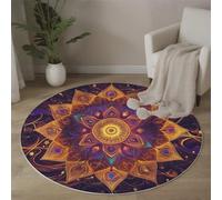 MLSOWM Kaleidoscope Pattern Area Rugs 180 cm Round Rugs Non-Slip Washable Gorgeous Mandala Floor Carpet Short Pile Circle Rug for Bedside Bedroom Living Room Kids Room Decor, Dark Purple
