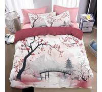 MLSOWM king Double Duvet Set Pagoda Bridge Duvet Cover Double Ultrasoft Quilt cover Rose red Double Cover Set Non Iron Luxury Bedding Set With Zipper Closure