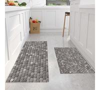 MLSOWM Kitchen Mats Set Non Slip Waterproof, Anti-Fatigue Stone Arrangement Kitchen Rugs Set, Ancient Stone Wall Floor Runner Carpet Standing Mats with TPR Backing, 43x75cm+43x120cm, Grey