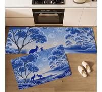 MLSOWM Kitchen Mats Sets, 2 Piece Kangaroo Silhouette Non-slip Kitchen Floor Mat Australian Aboriginal Art Runner Rug Washable Standing Mats for Dining Room, Entryway, Office, 50x80cm+50x150cm