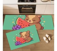 MLSOWM Kitchen Rug Set 2 Pieces, 43x75cm+43x150cm Washable Non-Slip Fruit Animals Kitchen Floor Mats, Absorbent and Stain-Resistant Bear Watermelon Grape Floor Runner Rug for Hallway, Entryway Green