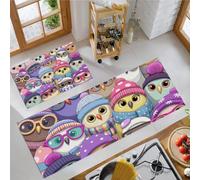 MLSOWM Kitchen Rug Set 2 Pieces, 50x80cm+50x150cm Washable Non-Slip Cartoon Animals Kitchen Floor Mats, Absorbent and Stain-Resistant Winter Owl Floor Runner Rug for Hallway, Entryway Purple
