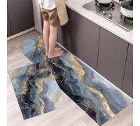 MLSOWM Kitchen Rugs and Mats, Sets of 2 Modern Luxury Kitchen Mats for Floor Marble Texture Low Profile Non Slip Resistant Kitchen Runner Carpet for Laundry Front of Sink and Stove - 43x75cm+43x150cm