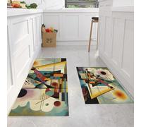 MLSOWM Kitchen Rugs Sets of 2 Non Slip Washable Abstract Kitchen Runner Floor Mat Linear Triangle Geometry Comfort Standing Mats for Laundry Room, Hallway & Living Room, 50x80cm+50x150cm, Light Green