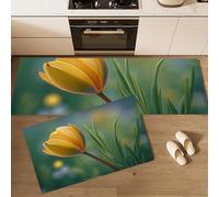 MLSOWM Kitchen Runner Mats Non Slip Washable Wildflower Meadow Kitchen Rugs Tulip Buds Anti Fatigue Standing Mat Absorbent and Stain-Resistant Floor Mats, Green, 43x75cm+43x120cm