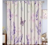 MLSOWM Lavender Butterfly Blackout Curtains W 46" x L 54" 2 Panels Romantic Pastoral Style Eyelet Curtains Thermal Window Treatments for Living Room Bedroom Decor, Light Purple