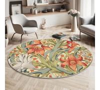 MLSOWM Lily Leaves Round Rugs 100 cm Area Rugs Anti Slip Machine Washable Art Nouveau Carpet Low Pile Rug Non-Shedding for Dining Room, Bedroom, Living Room, Coral