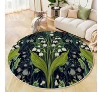 MLSOWM Lily Of The Valley Round Rugs 100cm Area Rugs Anti Slip Machine Washable Retro Style Carpet Low Pile Rug Non-Shedding for Dining Room, Bedroom, Living Room, Green