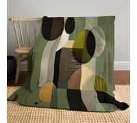 MLSOWM Line Circle Flannel Blanket Retro Geometric Figure Fuzzy Warm Throw Cozy Fluffy Fleece Blanket All Season Plaid for Bed Sofa Couch Home Decor (Olive Green, 200x240cm)