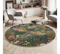 MLSOWM Lush Flower Sea Round Rugs 60cm, Super Plush Low Pile Area Rug, Dream Garden Non-Slip Washable Carpets Non Shedding Fluffy Decor Mats for Living Room, Bedroom, Dining Room, Sage Green