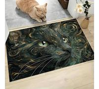 MLSOWM Magnificent Art Indoor Doormat 60 x 120 cm - Non Slip Welcome Front Doormat Whirlpool Black Cat Soft Low-Profile Accent Rug for Entryway, Front Back Door, Dark Green