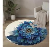MLSOWM Mandala Flowers Round Rugs 120 cm Area Rugs Anti Slip Machine Washable Surrealism Carpet Low Pile Rug Non-Shedding for Dining Room, Bedroom, Living Room, Dark Blue