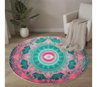 MLSOWM Mandala Round Area Rug, 100 cm Turquoise Circle Rug Machine Washable Sacred Geometry Non Slip Round Rugs for Living Room Hallway Bedroom Dining Room