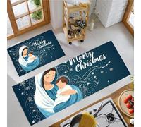 MLSOWM Maternal Love Kitchen Rugs Sets of 2 Non Slip Washable Merry Christmas Kitchen Rugs and Mats Runner Rug Floor Carpet for Laundry, Hallways, Floor 43x75cm+43x120cm Duck Egg Color