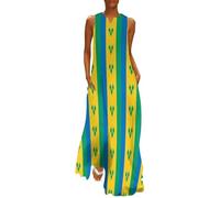MLSOWM Maxi Dress for Women Saint Vincent and The Grenadines Flag Casual Summer Long Dress Bohemian Sun Dresses Women Sleeveless Tank Dresses with Pockets