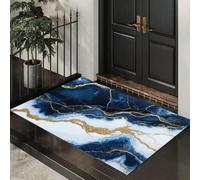 MLSOWM Mediterranean Style Thin Door Mats Indoor 50 x 80 cm, Non Slip Front Mat, Marble Veins Low Profile Inside Entrance Rug, Easy to Clean for Entryway Bedroom Kitchen, Blue