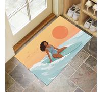 MLSOWM Minimalist Beach Non Slip Door Mat - 50 x 80 cm Thin Rubber Back Doormat for Bathroom - Surf Girl Floor Mat Absorbent Quick dry Washable for Living Room Entryway Laundry Room, Orange