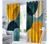 MLSOWM Modern Geometry Blackout Curtains, Circle Drop Curtains 2 Panels W 46" x L 54", Thermal Eyelet Drapes Window Treatments for Bedroom living Room, Mustard Yellow
