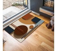 MLSOWM Modern Solid Geometry Thin Door Mats Indoor 80 x 120 cm, Non Slip Front Mat, Abstract Circular Color Blocks Low Profile Inside Entrance Rug, Easy to Clean for Entryway Bedroom Kitchen, Brown