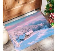 MLSOWM Mountain Wonderland Door Mats Indoor, Non-Slip Winter Scenery Indoor Door Mat for Back & Front Door, Low Profile Dirt Trapping Doormat Entrance Rugs with Rubber Backed, 90 x 150 cm, Light Pink