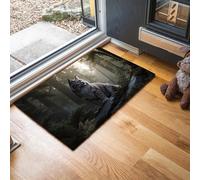 MLSOWM Mysterious Lynx Indoor Door Mat, 90 x 150 cm Non-Slip Washable Rug Realistic Forest Low-Profile Inside Doormats for Porch Insider, Bedroom, Entryway, Accent Rug, Dark Green