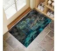 MLSOWM Natural Secrets Thin Door Mats Indoor 60 x 120 cm, Non-Slip Machine Washable Front Door Mat Tropical Caves Low Profile Inside Doormat Super Absorbent Entrance Rug, Easy to Clean Carpet, Blue