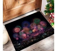MLSOWM New Year Fireworks Door Mat Indoor 80 x 120 cm Non-Slip Doormat European City Night Sky Washable Floor Mat Dirt Trapper Welcome Mats for Entryway Front Porch Bathroom Bedroom, Black