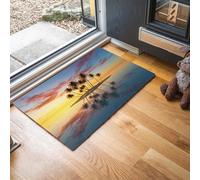 MLSOWM Non-Slip Door Mat - Coconut Trees, Sea, Sunset Indoor Area Rug Tropical Island Sunset Super Absorbent Doormats Washable Floor Carpet for Inside, Entrance, Kitchen, 80 x 120 cm, Orange