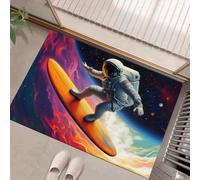 MLSOWM Non-Slip Door Mat - Surfboard Astronaut Indoor Area Rug Trendy Psychedelic Oil Paintings Super Absorbent Doormats Washable Floor Carpet for Inside, Entrance, Kitchen, 90 x 150 cm, Dark Purple